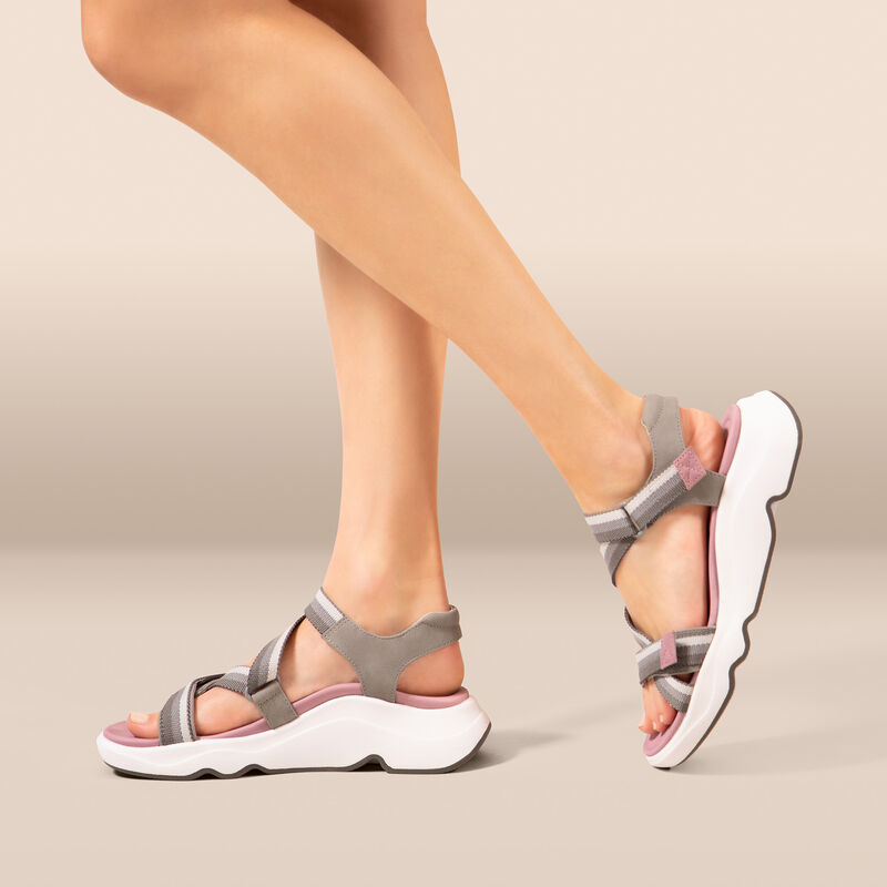 grey adjustable sport sandal on feet